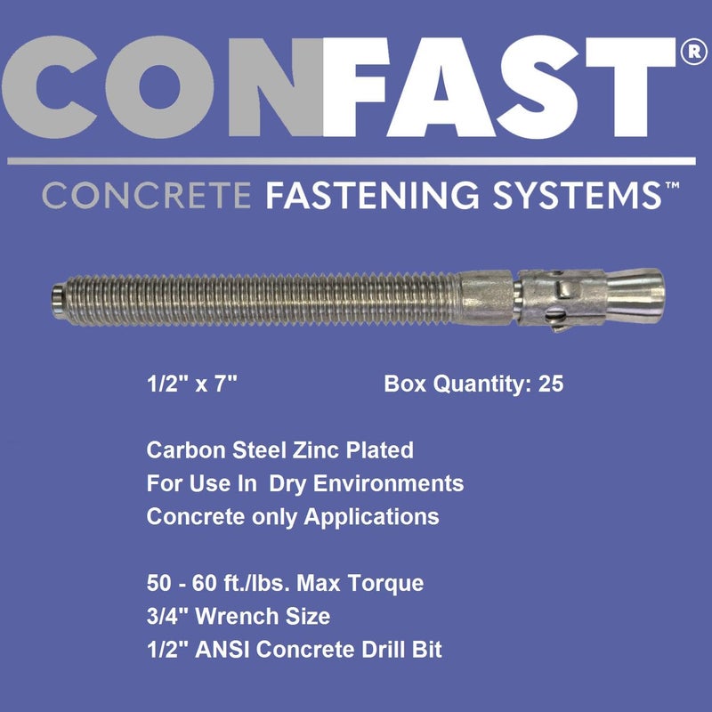 CONFAST 1/2" x 7" Wedge Anchor Zinc Plated (Box of 25) - Image 3
